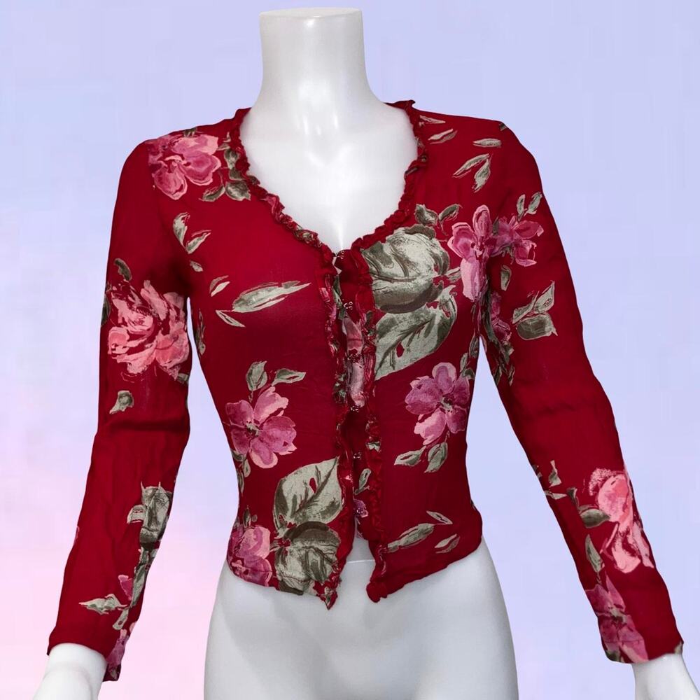 Vintage 90s y2k floral long sleeve hook eye top